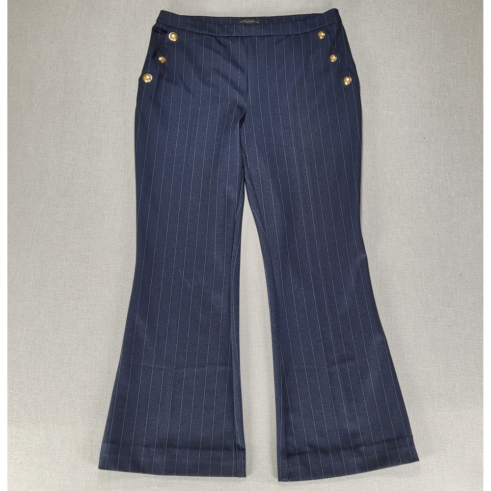 Christian Siriano New York Navy Pinstripe Sailor Flare Pants Gold Buttons L